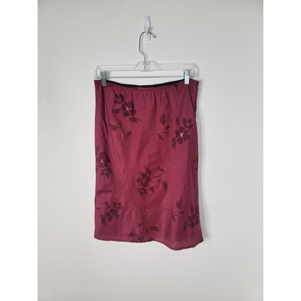 Vintage Espirit Silk Skirt Berry Red Floral Dainty Sequins Vtg Size 5/6 90s Y2K - Picture 13 of 16
